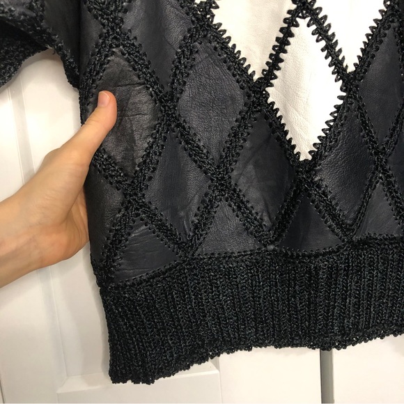 Vintage 80s suede patchwork knit short sleeve top / S-M - Picture 7 of 11